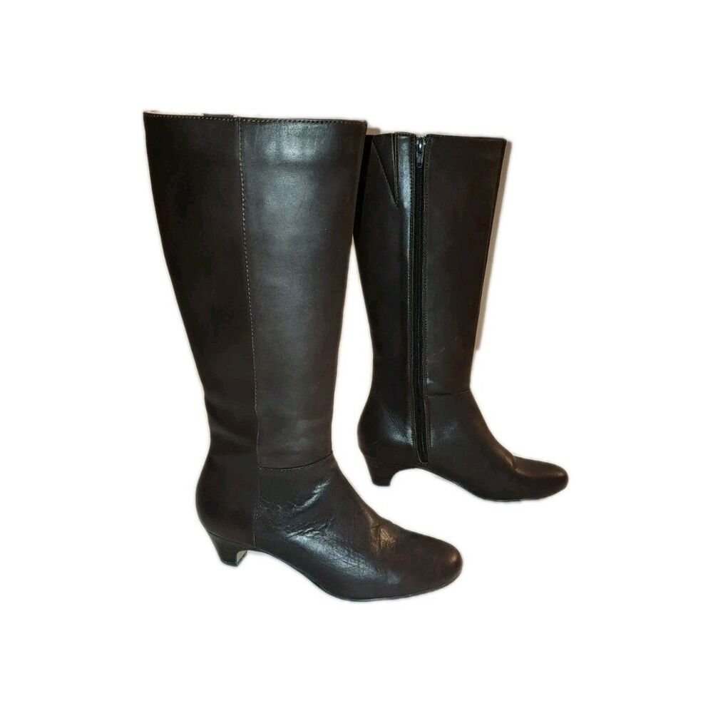 Lands' End Tall Brown Leather Boots Size 7 Women's Knee High Zippered Heeled